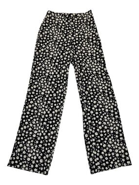 H&M Black Wide-Leg Pants with White Daisy Print